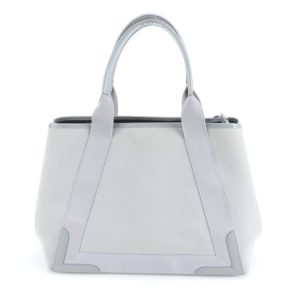 Balenciaga Navy Cabas 581292 Leather Canvas Tote Bag Shoulder Handbag Gray Wo... - Picture 3 of 11